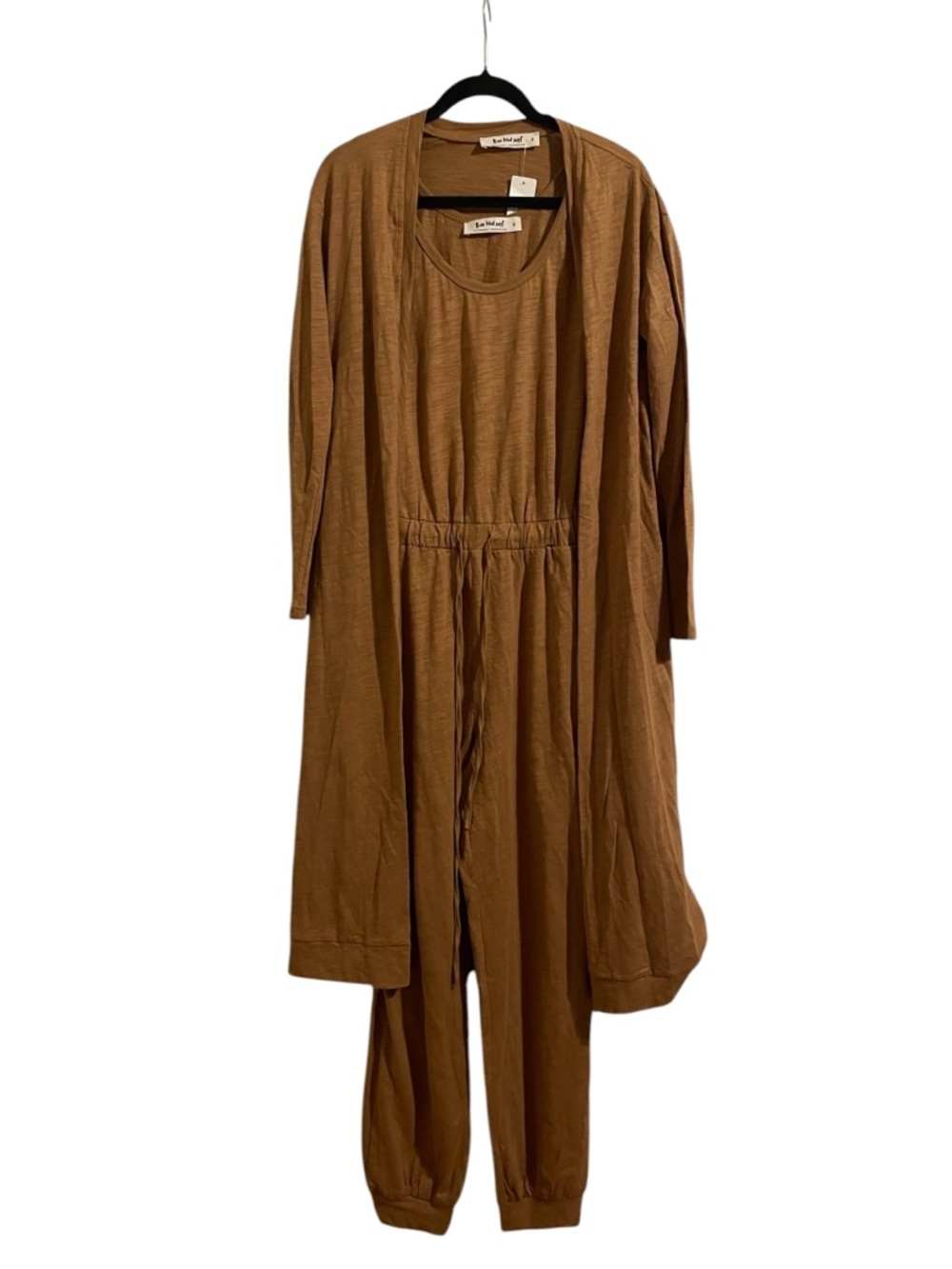 Three Bird Nest Brown Two-Piece Lounge Set Cotton Robe Jumpsuit NWT Size Small